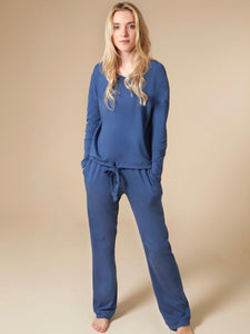 Steel Blue Pima Cotton Lounge Top & Trousers